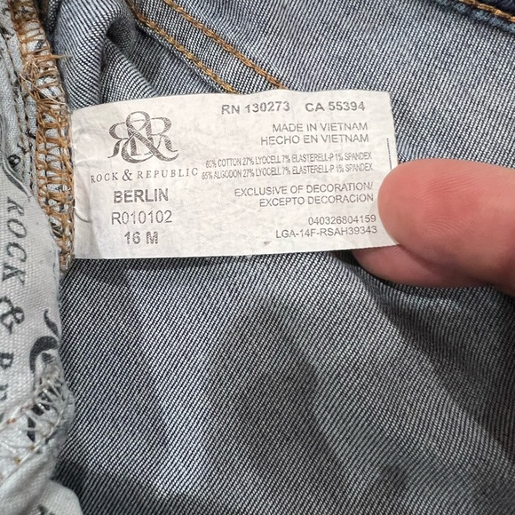ROCK & REPUBLIC Berlin cotton stretch embellished pocket skinny jeans size 16 m - Picture 5 of 5